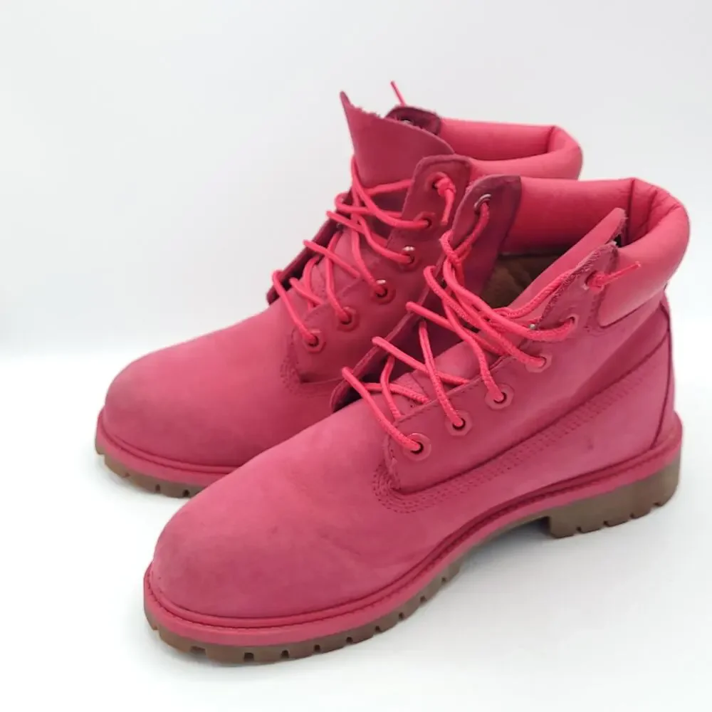 Timberland 6 inch Premium Boots Dark Pink Nubuck 50th Anniversary girls size 5.5